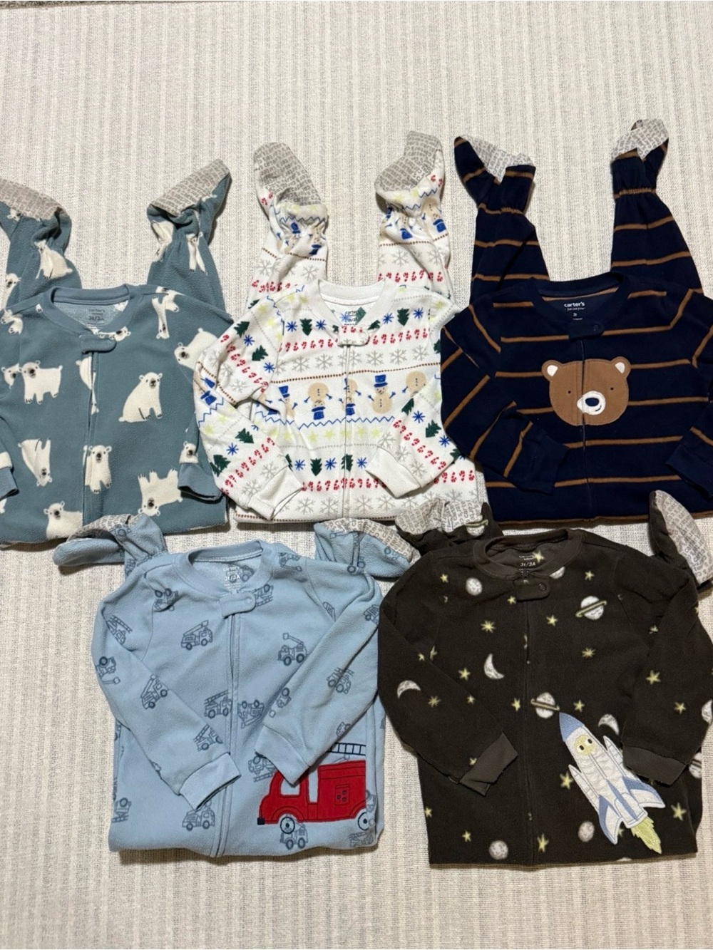 Lot of 5 Carter’s Fleece Footed Pajama Sleepwear Boys Sz 3T